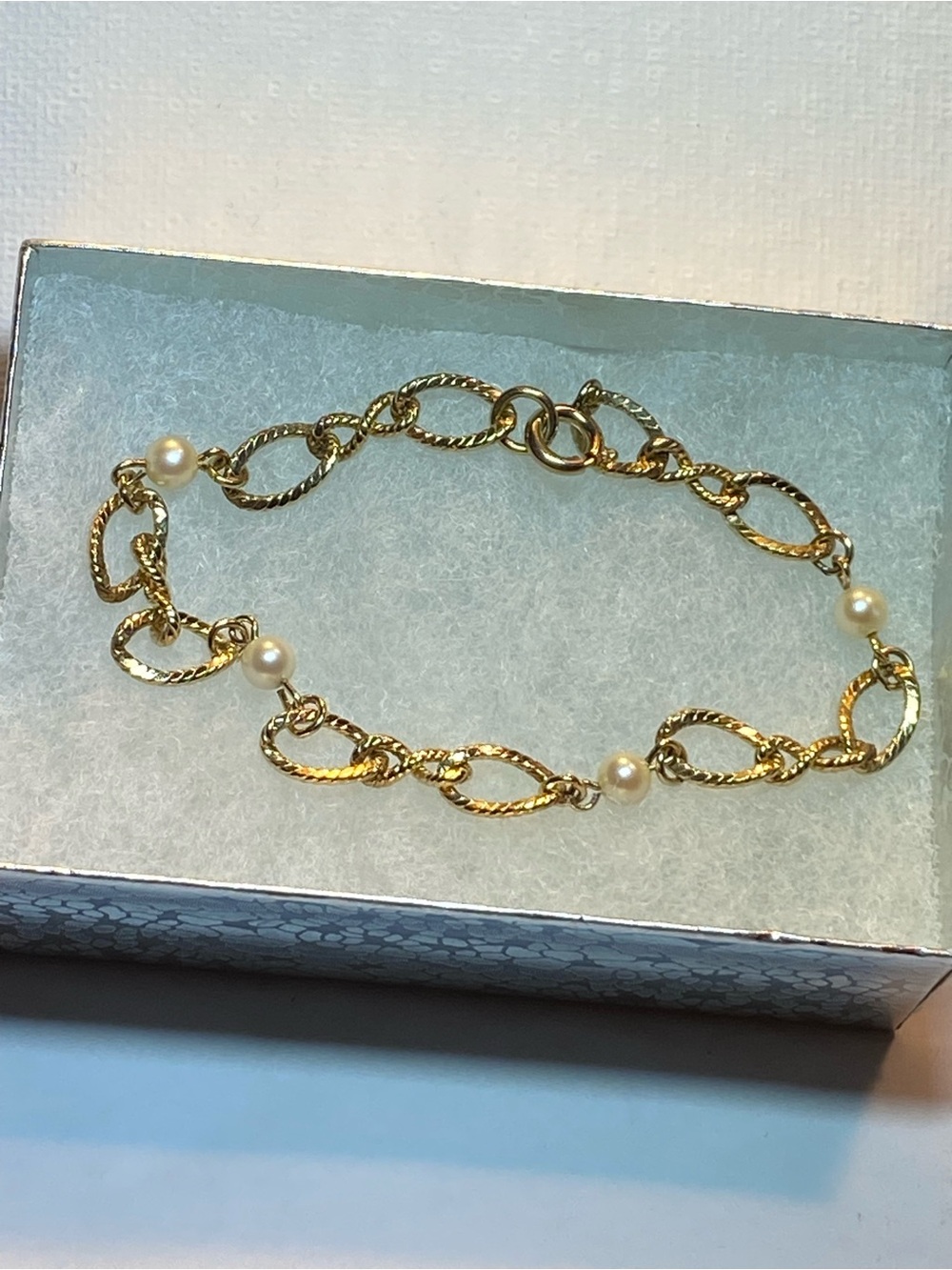 Vintage 1/20 12K Gold Filled Pearl Chain Link Bracelet